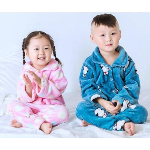 Childrens autumn and winter flannel pajamas set Childrens warm fashion home service suit Childrens breathable comfort suit