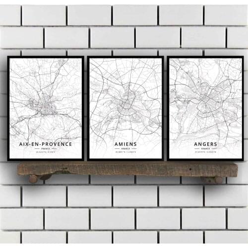 Aix-en-Provence Amiens Angers Besancon Bordeaux Brest Caen Calais Cannes Cayenne Clermont-Ferrand Dijon France City Map Poster