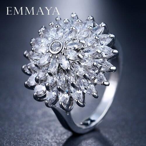 EMMAYA Flash AAA Cz Crystal Jewelry Trendy Flower Shape Finger Rings for Women Wholesale