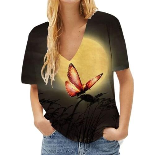 Fairy Tale Starry Sky Printed T-shirt Woman Romantic Fantasy Ladies Casual V-neck Tops 3d Fashion Street Tshirt Womens Clothing