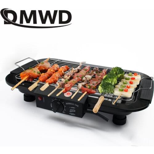DMWD Electric Heating Barbecue Grill Oven Smokeless Indoor Carbon Free Meat Kebab Roaster BBQ Pan Hotplate Griddle EU US Plug