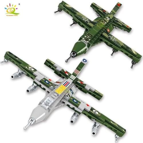 HUIQIBAO 654Pcs WW2 War Fighter Model Building Blocks Boys DIY Military Plane Weapons Bricks Figures Educational Toys Children