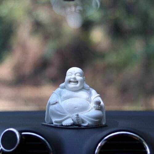 Chinese Maitreya Laughing Buddha Traditional Beliefs Ceramics Pottery Porcelain Car Living Room Home Decoration Accessories Whit