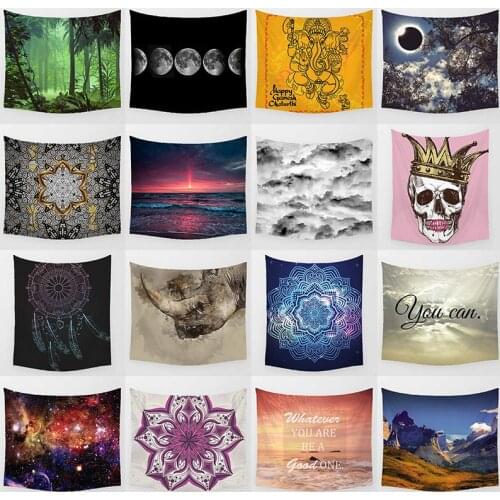 Beauty sea sunset moon mandala skull with pink background nebula wall decor wall art tapestry rectangle wall hanging tapestry