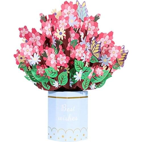 Creative 3D Greeting Card Handmade Rose Sakura Blessing Message Card Suitable for Gifts for All Occasions