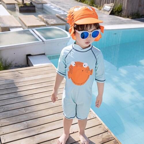 Summer One-piece Kids Swimsuits Beach Wear Bathing Suits Fashion Toddler Baby Boys Swimming Suits With Cap Child Swimwear Cloth