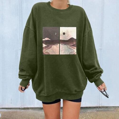 Top Selling Vintage Landscape Printed Women Hoodies Casual Retro Long Sleeve Sweatshirt Ladies O-Neck Blouse Female Hoods худи