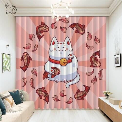 Cartoons Cat Decoration Customizable Curtains Living Room Home Hotel Curtains Colored Cafe Office Blackout Curtain Micro Shading