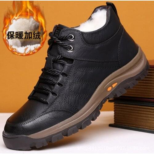 2020 Mens Boots Winter New Style Plush Warm and Thickened Martin Boots Leisure High Top Leather Shoes Antiskid Snow Boots