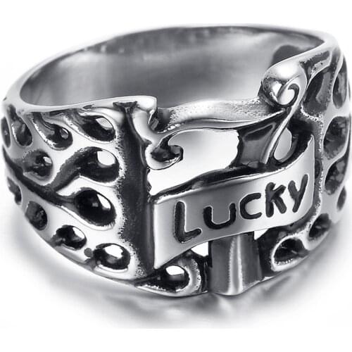 Mens Silver color Lucky Seven 7 Stainless Steel Casino Slot Gambling Ring