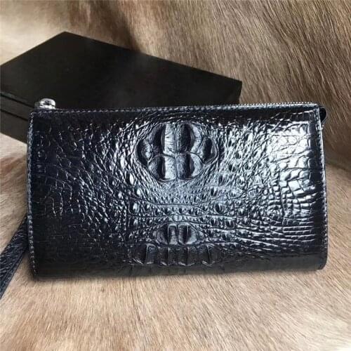 Authentic Real Crocodile Skin Zipper Closure Businessmen Small Wristlets Clutch Bag Genuine Alligator Leather Male Card Purse