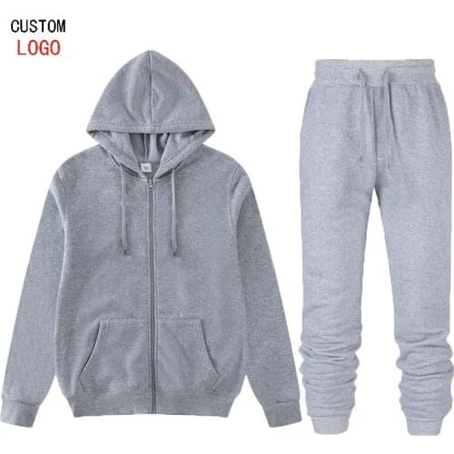 2Pcs Men Sets Tracksuit Zipper Hoodies Pant Casual Fashion Hoody Long Sweatshirts + Sweatpants Custom Logo Text Image Print