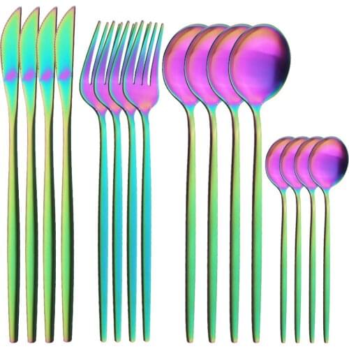 Matte Colorful Dinnerware Cutlery Set 16Pcs Flatware Forks Knives Spoons Stainless Steel Home Kitchen Silverware Tableware Set