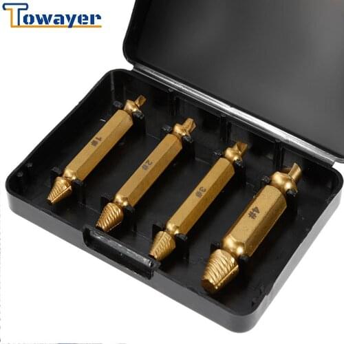 Towayer 4 5 pcs Damaged Screw Extractor Drill Bits Guide Set Broken Speed Out Easy out Bolt Stud Stripped Screw Remover Tool