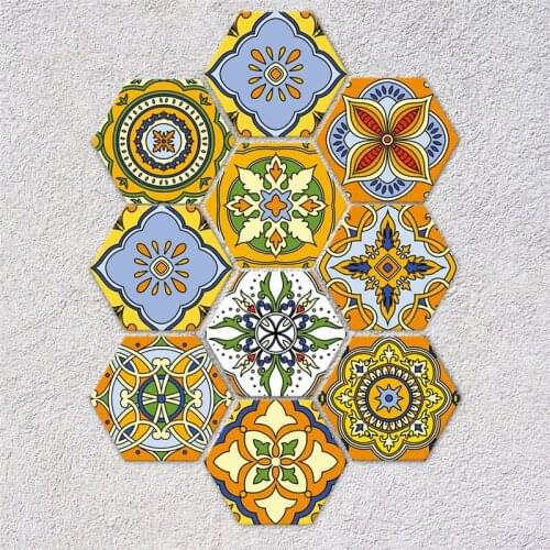 Floor stickers Creative simple DIY hexagon ceramic tile sticker waterproof non-slip New Morocco style wall stickers home decor