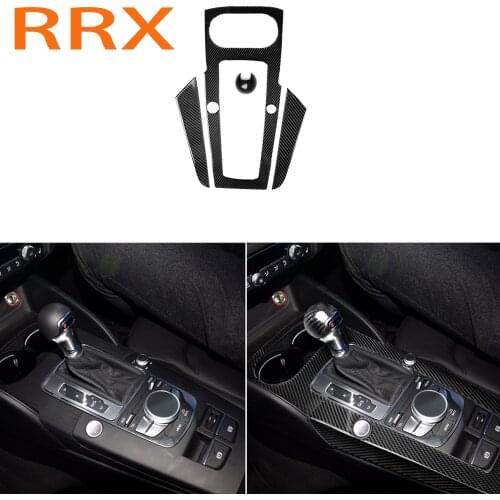 For Audi A3 8V 2012-2017 Real Carbon Fiber Control Gear Shift Panel Decorative Cover Car Styling Sticker Buttons Frame Interior