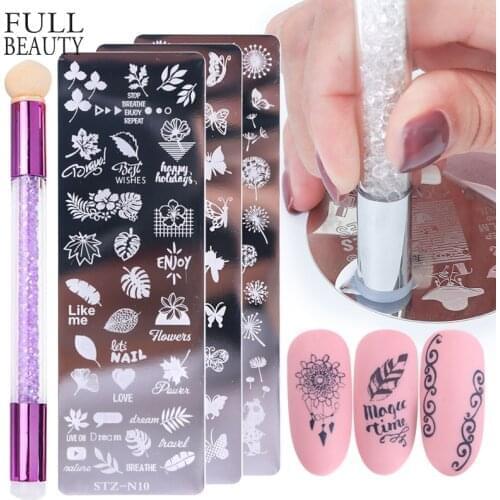 Nail Stamping Plates Set Silicone Sponge Brush Polish Transfer Stencils Flower Geometry DIY Template for Nail Tool Wholesale