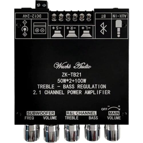 2*50W+100W Bluetooth 5.0 TPA3116D2 Power Subwoofer Amplifier Board 2.1 Channel TPA3116 Audio Stereo Equalizer AUX Class D Amp