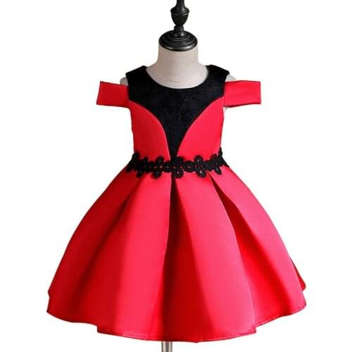 Girls Dress Strapless Shoulder Satin Princess Christmas Formal Dress Bow Pettiskirt Summer Childrens Clothing