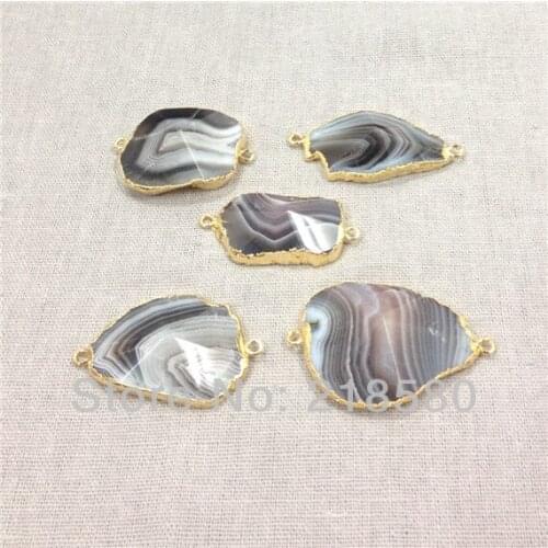 H-DP90 Brown Agates Onyx Pyramid Pendant Charm with Gold Electroplated Trim,Double Bail