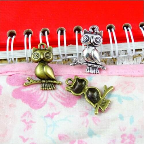 50pcs/lot Owl Charms For Jewelry Making 24*18.3MM 2 Colors Antique Silver Plated Antique Bronze Plated Accessories