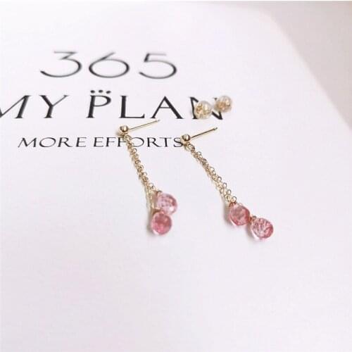 DAIMI Pink Topaz Double Line Earrings Gemstones 14K Gold Filled Earrings For Women