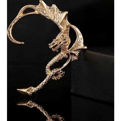 ZLDYOU Punk Style Earcuffs Women Gifts Gothic Skeleton Zinc Alloy Chinese Dragon Ear Cuff Gold Silver Plated Clip Earrings