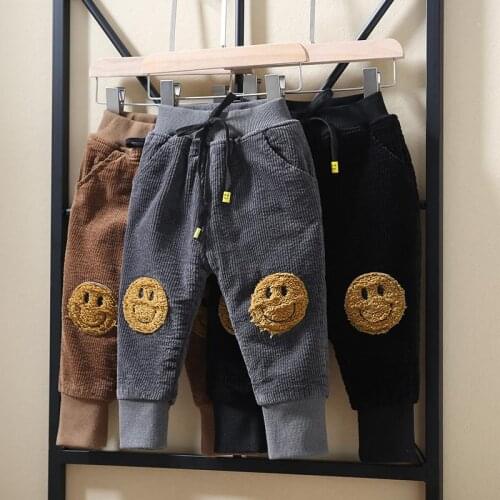 Toddler Boys Pants Thicken Smiley Face Corduroy Trousers for Boys Autumn Winter Fashion Korean Casual Kids Pants High Quality