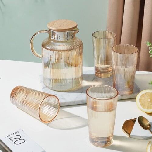 Glass Water Pitcher Cup Set Water Bottle Nordic Kitchen Juice Jug Household Heat Resistant Kettle Large Capacity Teapot Set Cups