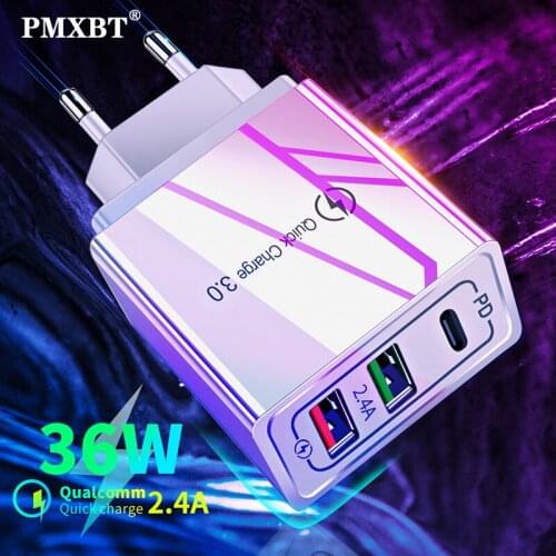 36W USB Quick Charge 3.0 PD Charger Fast Charging EU US Plug QC3.0 Mobile Phone Charger Adapter For iPhone Samsung Xiaomi Huawei