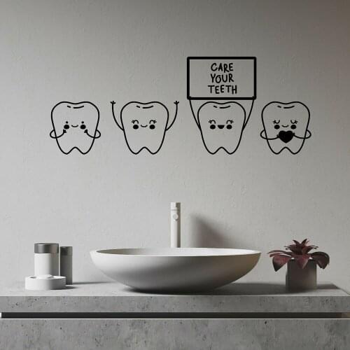 Bathroom Decor Vinyl Wall Decal Cartoon Childrens Dentistry Teeth Quote Care Your Teeth Wall Stickers Kids Room Waterproof P781
