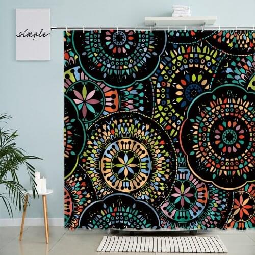 Mandala Floral Shower Curtain Colorful Geometric Peacock Feather Pattern Home Bathroom Wall Decor With Hook Waterproof Screen