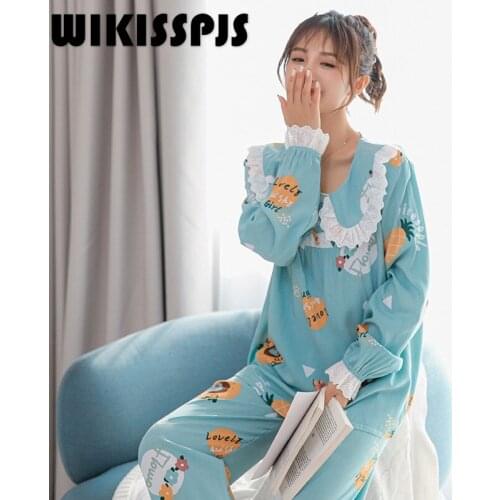 WIKISSPJS 2021 Spring and Summer Long Sleeve Two Piece Set Summer Pajamas for Teen Girls Sleepwear Bedroom Set Lounge Wear