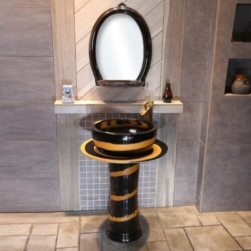 Yellow Curve Art Pillar Basin Bathroom Ceramic Pillar Washbasin Ground-type Integrated Washbasin pedestal basin