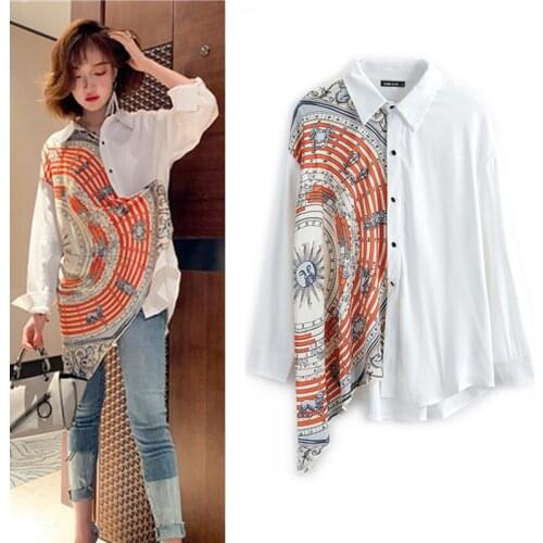 Oversized Women Blouse Shirts Designer Long Sleeve Spliced Print Blouses Casual Spring Party Shirts Tops Blousas Female NS616