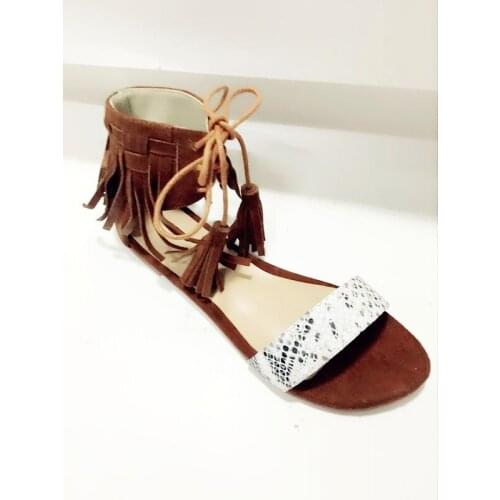 Sestito 2019 The Newest Style Women Fashion Tassel Snakeskin Print Lace-up Ankle Strap Sandals Ladies Peep Toe Flat Casual Shoes