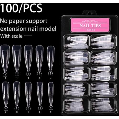 100Pcs Full Cover Acrylic False Long Coffin Nails Fake Nail Flat Shape Art Tips Natural Full Cover Fake Nail Tips Manicure Tools
