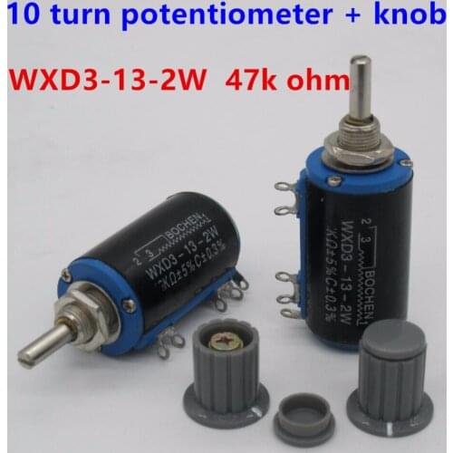 2pcs WXD3-13-2W Shaft Dia 47k ohm Rotary side Multiturn Potentiometer 10 turn potentiometer 10 ring potentiometer + 2pcs knob