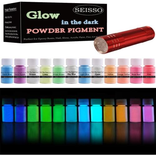 12 Colors Phosphor Powder Mica Powder Epoxy Resin Luminous Powder for Soap Making , Skin Acrylic Paint , DIY Nail Art