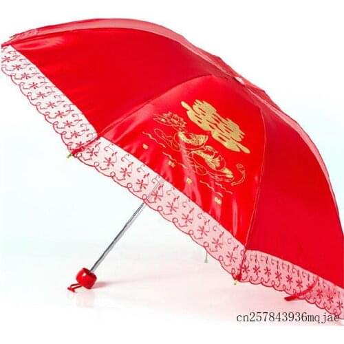 20pcs Double Happiness Umbrellas Wedding Craft Umbrella Three Folding Parasol Wedding Decoration Party Favors