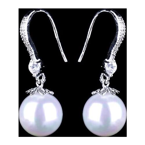 2015 Simple traditional natural white white gold pearl dangle earring GLE3352