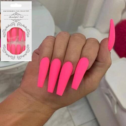 24pcs/box Detachable False Nails With Press Glue Ballerina Wearable Fake Nails Full Cover Coffin Nail Tips DIY Manicure Tool