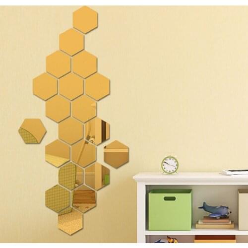 24Pcs DIY Wall Stickers Self-adhesive Hexagon Mirror Wall Sticker Home Decorative Mosaic Tiles Decals Modern Mural Decor46*40*23
