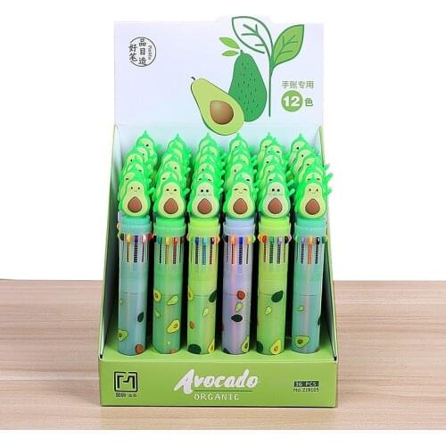 36pcs Multi Color Pen 12colors Avocado Ballpoint Pens for Writing Diary Stationery Multicolored Pen Kits Diy Accessories Funny