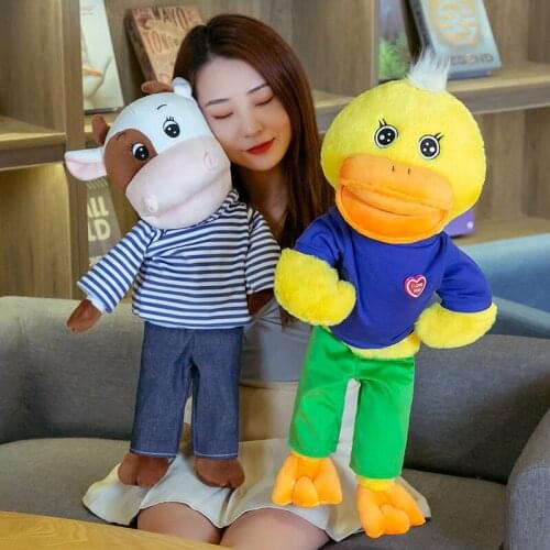 50cm Cow hand puppet cute little yellow duck Hand Puppet Plush Stuffed Toy stage performance props childrens Playmate gift