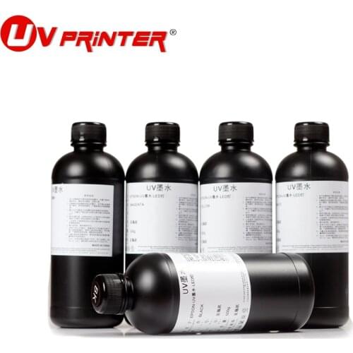 500 ml UV ink CMYKW is suitable for UV inkjet printer 3D Epson R1390 L800 L805 L1800 R2000 printing soft UV ink