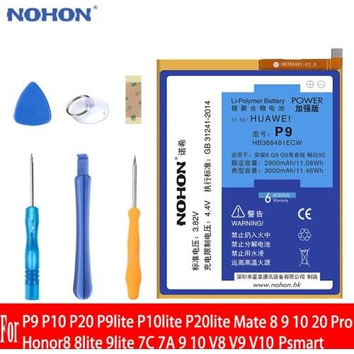 NOHON Mobile Phone Battery For Huawei P9 P10 P20 Lite Honor 8 9 V8 V9 V10 Mate 20 Pro 7C 7A P Smart Nova 3 3e GR3 2017 View 10
