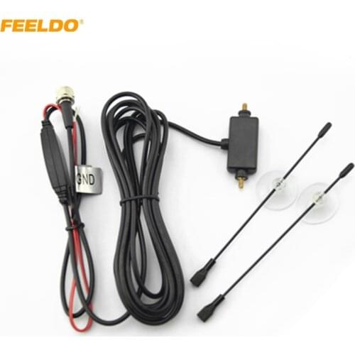 FEELDO 1Set Car F Connector Digital Auto TV Antenna with Built-in Booster Amplifier #AM909