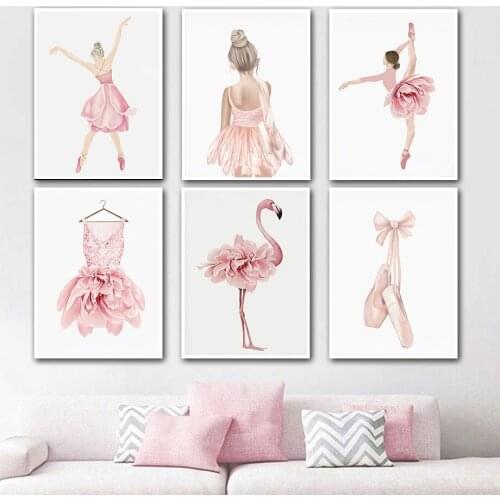Ballet Dance Skirt Shoes Flamingo Watercolor Wall Art Canvas Painting Nordic Posters And Prints Pictures Big girl Room Decor