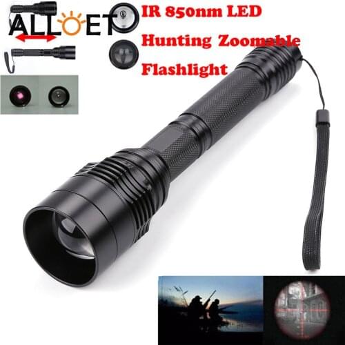 Battery Powered 850nm LED Aluminium Alloy Infrared Rotating Zoomable Flashlight IR Night Vision Outdoor Camping Torch Light